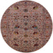 Round Machine Washable Industrial Modern Red Brown Rug, wshurb2395