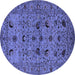 Round Machine Washable Oriental Blue Industrial Rug, wshurb2395blu