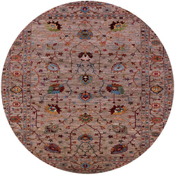 Round Mid-Century Modern Red Brown Oriental Rug, urb2395