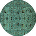 Round Oriental Turquoise Industrial Rug, urb2395turq