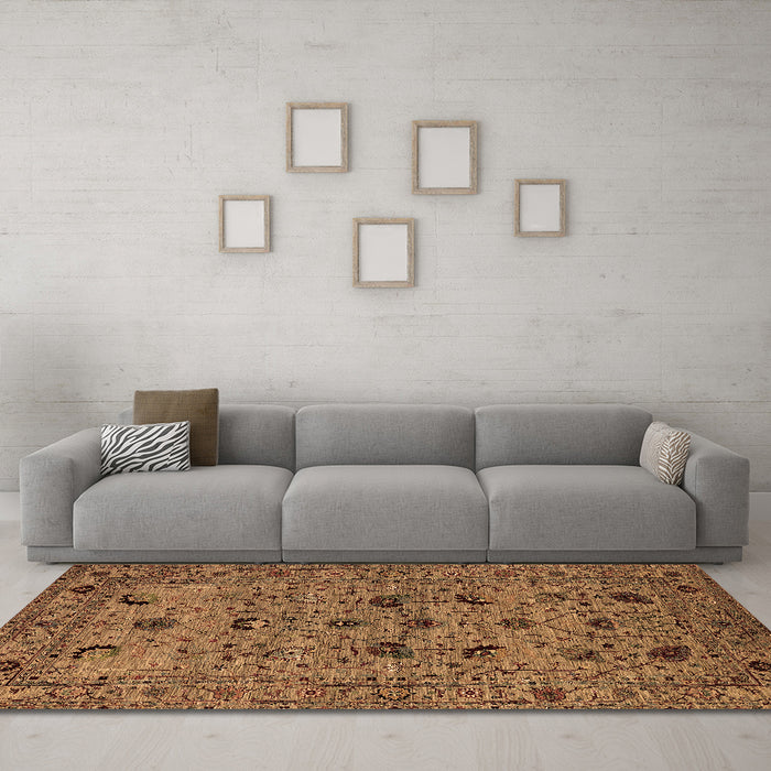 Machine Washable Oriental Brown Industrial Rug in a Living Room,, wshurb2395brn