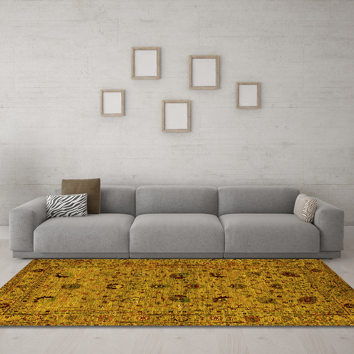 Machine Washable Oriental Yellow Industrial Rug in a Living Room, wshurb2395yw