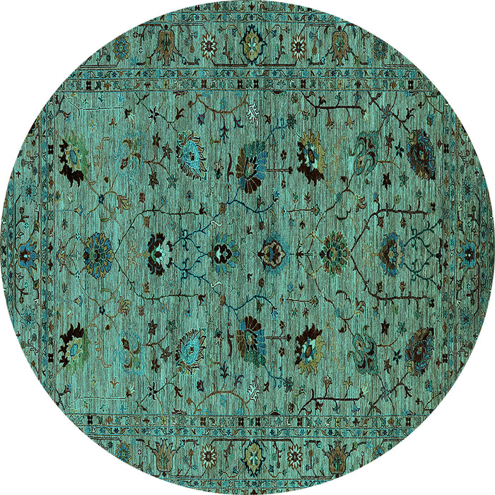 Round Machine Washable Oriental Turquoise Industrial Area Rugs, wshurb2395turq