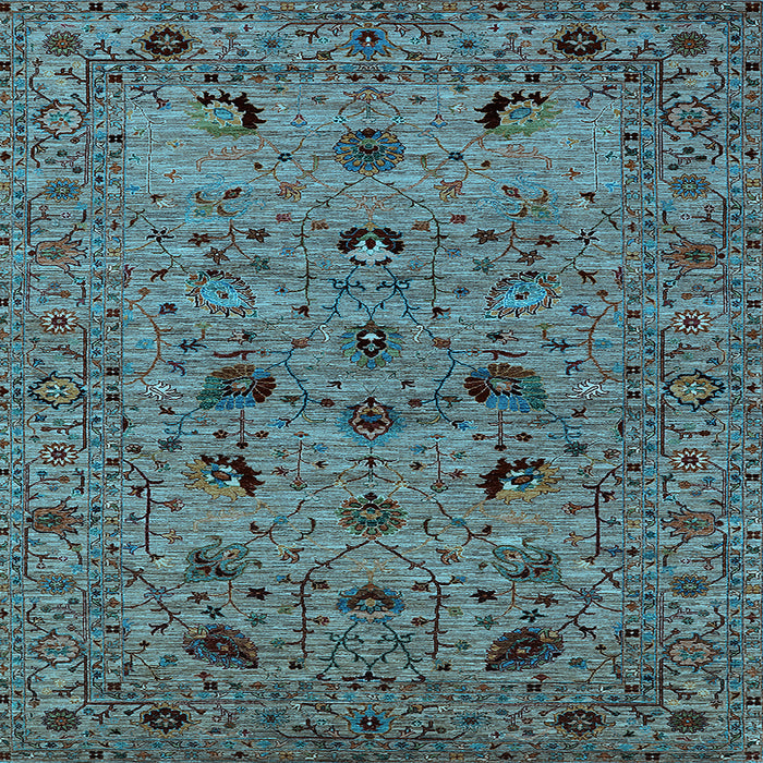 Square Machine Washable Oriental Light Blue Industrial Rug, wshurb2395lblu