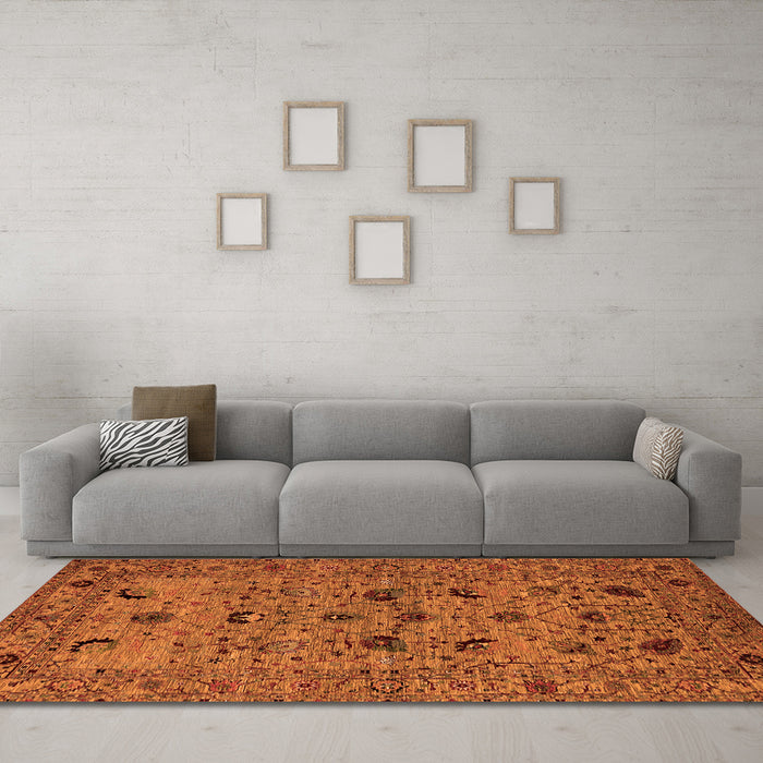 Machine Washable Oriental Orange Industrial Area Rugs in a Living Room, wshurb2395org