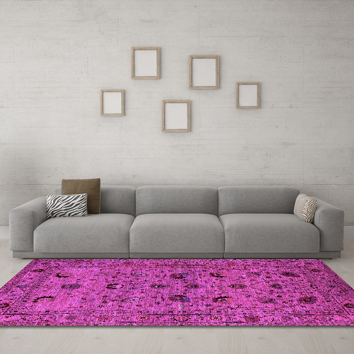 Machine Washable Oriental Pink Industrial Rug in a Living Room, wshurb2395pnk