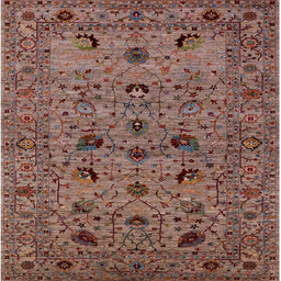 Square Mid-Century Modern Red Brown Oriental Rug, urb2395