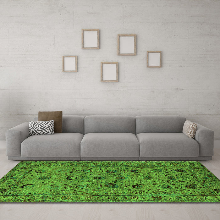 Machine Washable Oriental Green Industrial Area Rugs in a Living Room,, wshurb2395grn