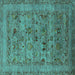 Square Oriental Turquoise Industrial Rug, urb2396turq