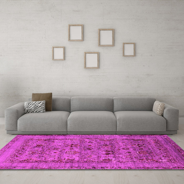 Machine Washable Oriental Pink Industrial Rug in a Living Room, wshurb2396pnk