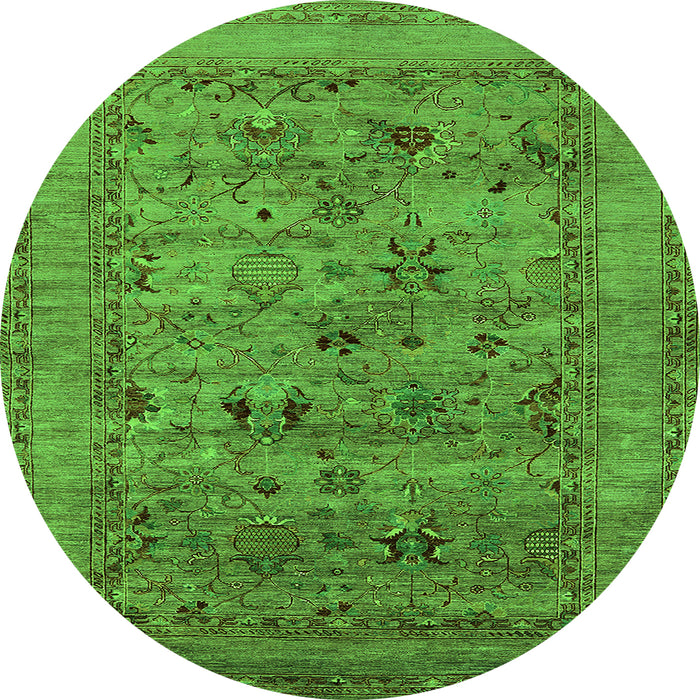 Round Machine Washable Oriental Green Industrial Area Rugs, wshurb2396grn