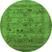 Round Machine Washable Oriental Green Industrial Area Rugs, wshurb2396grn