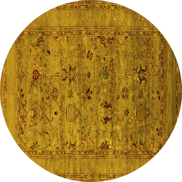 Round Oriental Yellow Industrial Rug, urb2396yw