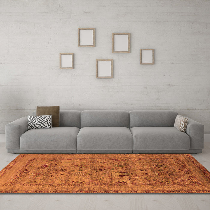 Machine Washable Oriental Orange Industrial Area Rugs in a Living Room, wshurb2396org