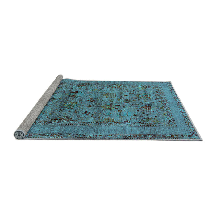 Sideview of Machine Washable Oriental Light Blue Industrial Rug, wshurb2396lblu