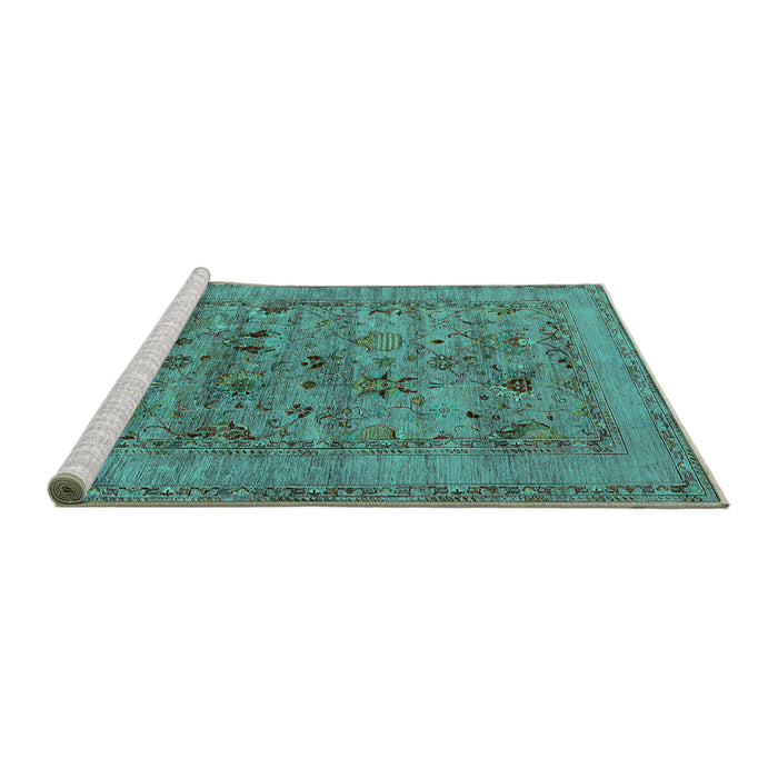 Sideview of Machine Washable Oriental Turquoise Industrial Area Rugs, wshurb2396turq