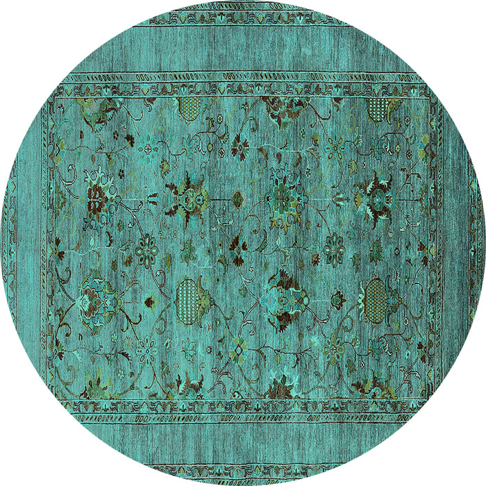 Round Machine Washable Oriental Turquoise Industrial Area Rugs, wshurb2396turq
