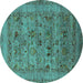 Round Machine Washable Oriental Turquoise Industrial Area Rugs, wshurb2396turq