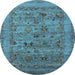 Round Machine Washable Oriental Light Blue Industrial Rug, wshurb2396lblu