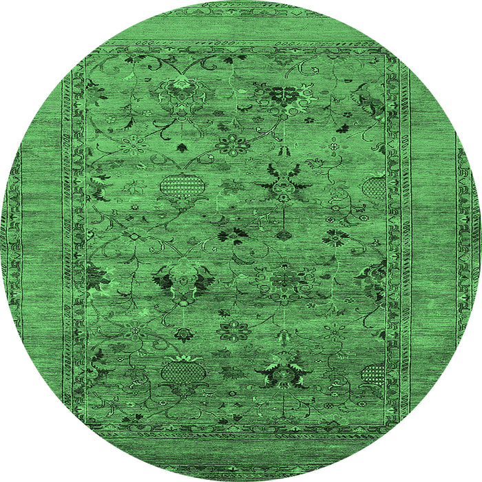 Round Machine Washable Oriental Emerald Green Industrial Area Rugs, wshurb2396emgrn