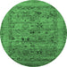 Round Machine Washable Oriental Emerald Green Industrial Area Rugs, wshurb2396emgrn