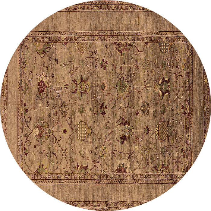 Round Machine Washable Oriental Brown Industrial Rug, wshurb2396brn