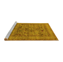 Sideview of Machine Washable Oriental Yellow Industrial Rug, wshurb2396yw