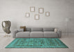 Machine Washable Oriental Turquoise Industrial Area Rugs in a Living Room,, wshurb2396turq