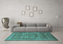 Machine Washable Oriental Turquoise Industrial Area Rugs in a Living Room,, wshurb2396turq
