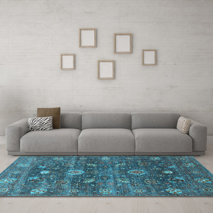 Machine Washable Oriental Light Blue Industrial Rug in a Living Room, wshurb2397lblu