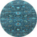 Round Oriental Light Blue Industrial Rug, urb2397lblu