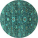 Round Oriental Turquoise Industrial Rug, urb2397turq