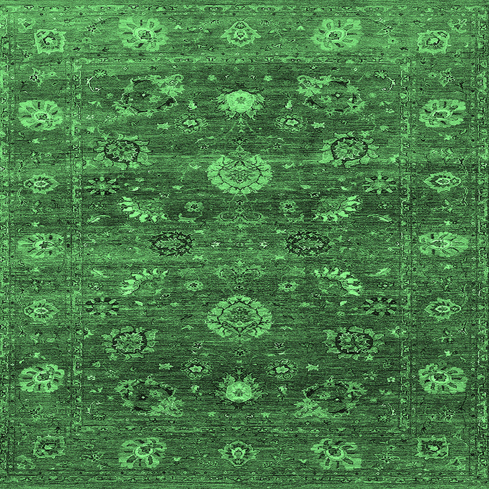 Square Machine Washable Oriental Emerald Green Industrial Area Rugs, wshurb2397emgrn