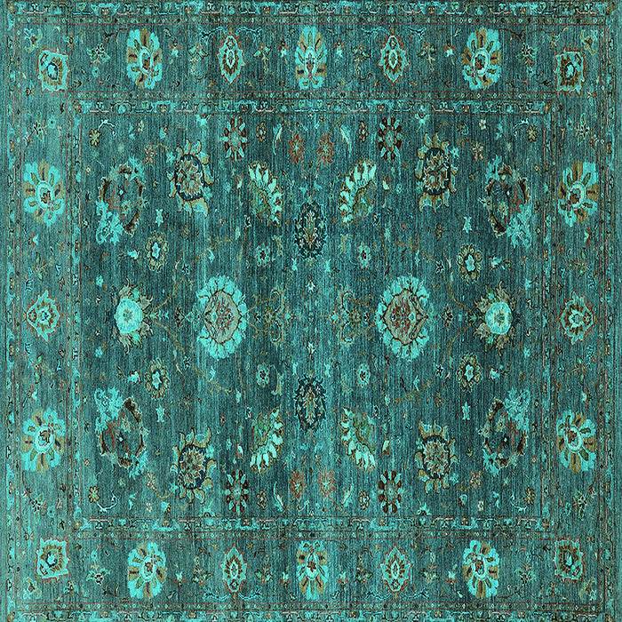Square Machine Washable Oriental Turquoise Industrial Area Rugs, wshurb2397turq