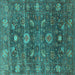 Square Machine Washable Oriental Turquoise Industrial Area Rugs, wshurb2397turq