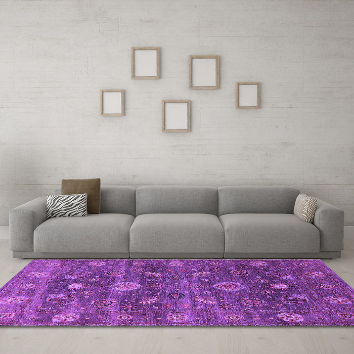Machine Washable Oriental Purple Industrial Area Rugs in a Living Room, wshurb2397pur