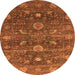 Round Machine Washable Oriental Orange Industrial Area Rugs, wshurb2397org