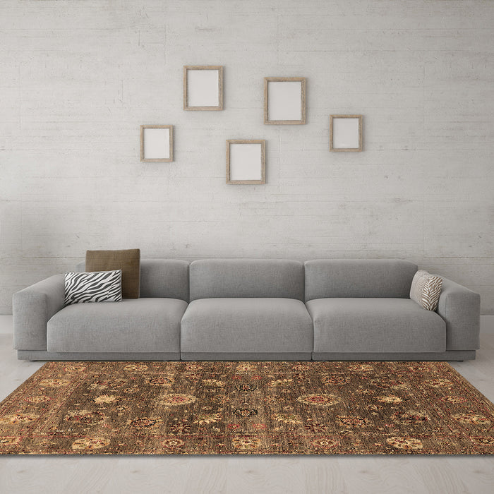 Machine Washable Oriental Brown Industrial Rug in a Living Room,, wshurb2397brn