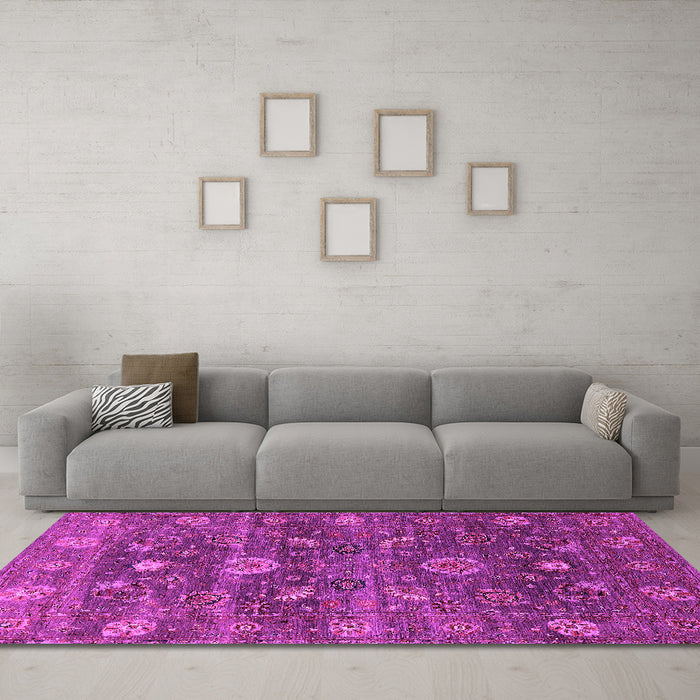Machine Washable Oriental Pink Industrial Rug in a Living Room, wshurb2397pnk