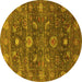 Round Oriental Yellow Industrial Rug, urb2397yw