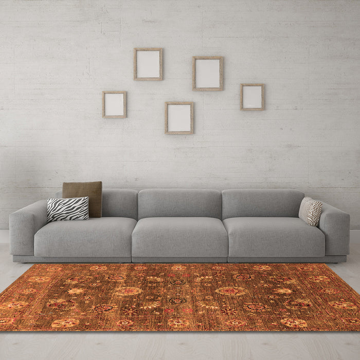 Machine Washable Oriental Orange Industrial Area Rugs in a Living Room, wshurb2397org