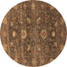 Round Machine Washable Oriental Brown Industrial Rug, wshurb2397brn