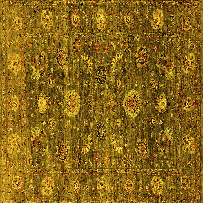 Square Machine Washable Oriental Yellow Industrial Rug, wshurb2397yw