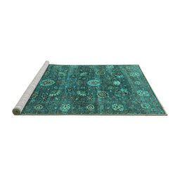 Sideview of Machine Washable Oriental Turquoise Industrial Area Rugs, wshurb2397turq