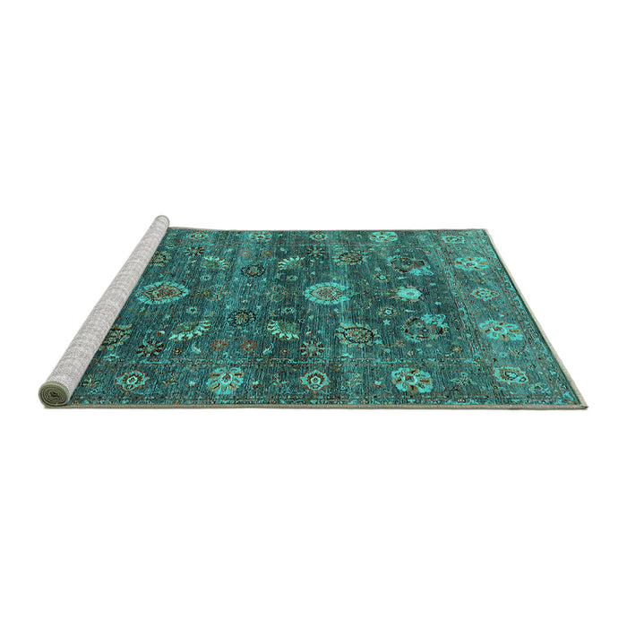 Sideview of Machine Washable Oriental Turquoise Industrial Area Rugs, wshurb2397turq