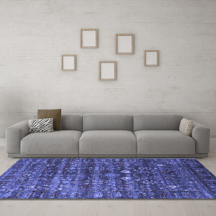 Machine Washable Oriental Blue Industrial Rug in a Living Room, wshurb2398blu