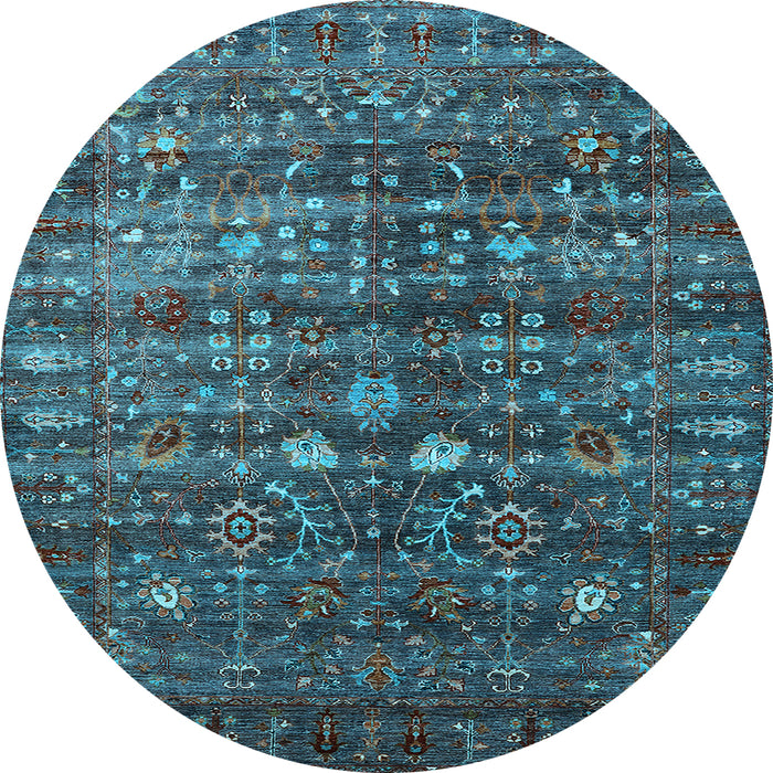 Round Machine Washable Oriental Light Blue Industrial Rug, wshurb2398lblu