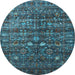 Round Machine Washable Oriental Light Blue Industrial Rug, wshurb2398lblu