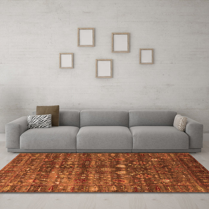 Machine Washable Oriental Orange Industrial Area Rugs in a Living Room, wshurb2398org