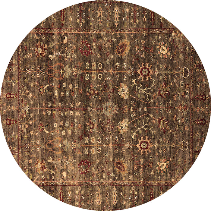 Round Machine Washable Oriental Brown Industrial Rug, wshurb2398brn